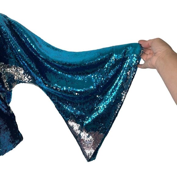 KY Womens Sequin Off The Shoulder Top Size Medium Custom Made Dramatic Sleeve - Picture 5 of 10